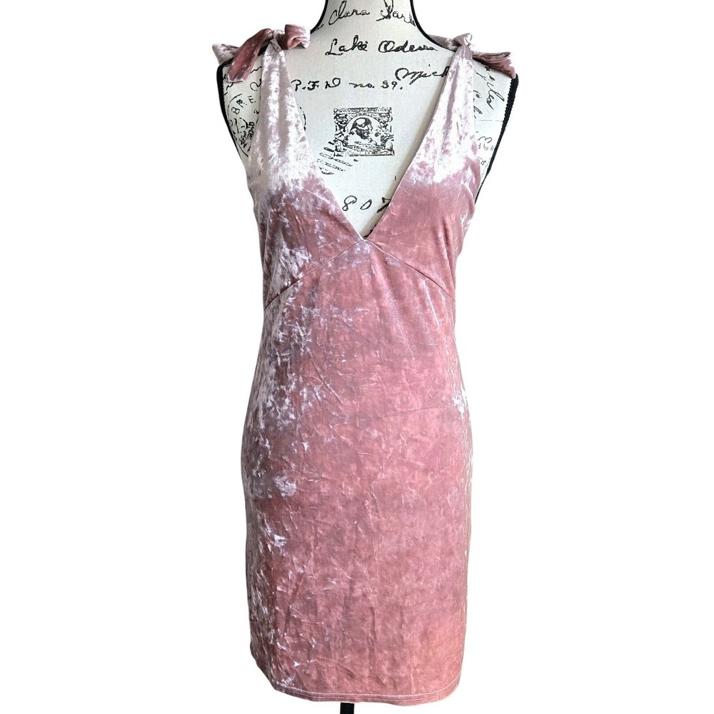 H&M Pink Mini Dress Sz 2 Crushed Velvet V-neck with Adjustable Straps Sexy Party